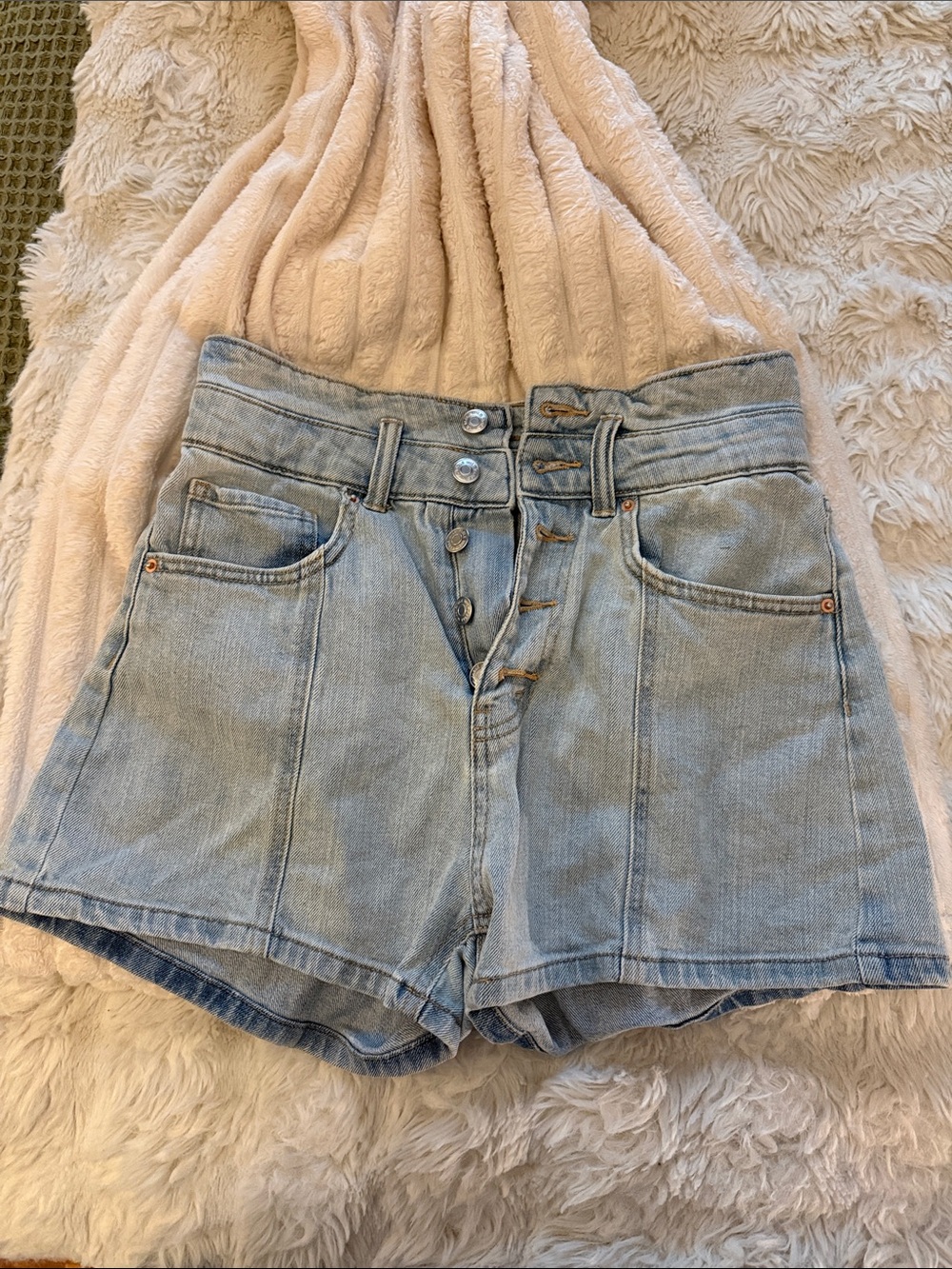 wild fable Light Wash High-Rise Denim Button-Fly Shorts